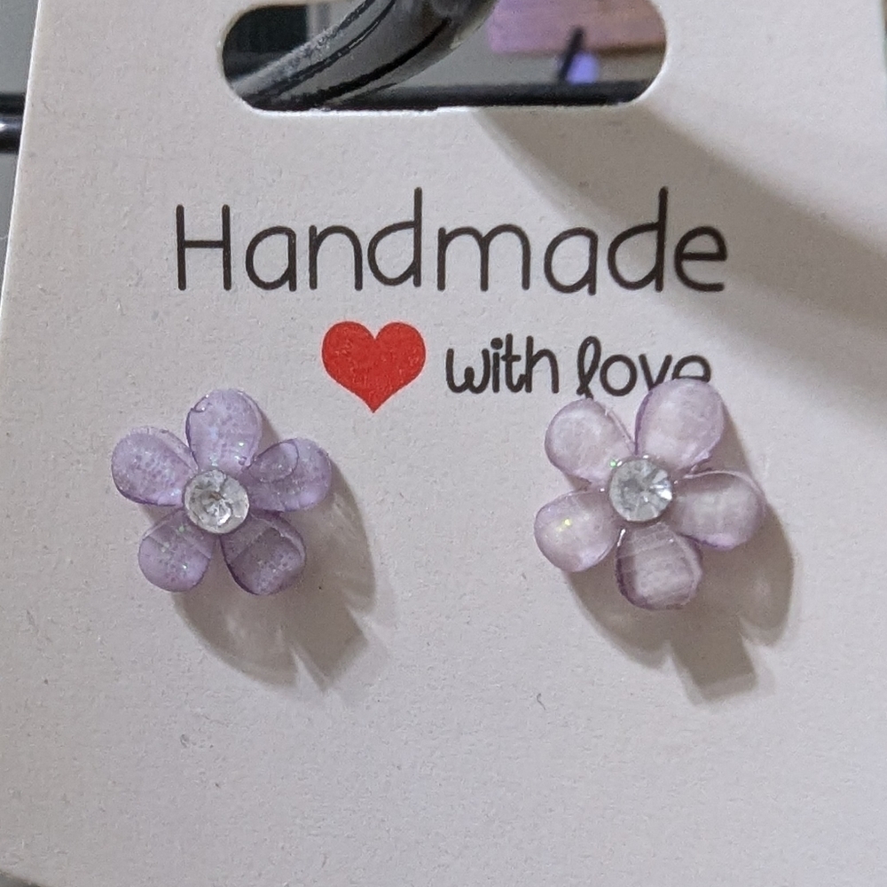 Handmade Purple Flower Earrings for Kids